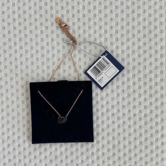Swarovski Rose Gold- Tone Plated Crystal Black Swan Pendant Necklace New In Box - Picture 4 of 9